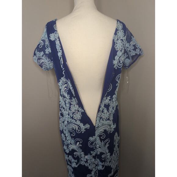 JS Collections Soutache lace quilled embroidery blue cocktail dress 16W - Picture 4 of 9